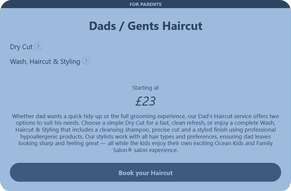 Ocean Kids and Family Salon® Dads / Gents Haircut
